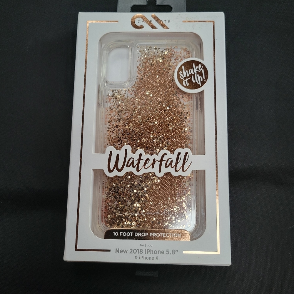 Case-Mate Waterfall Liquid Gold Glitter iPhone 5.8" & iPhone X Cellphone Case